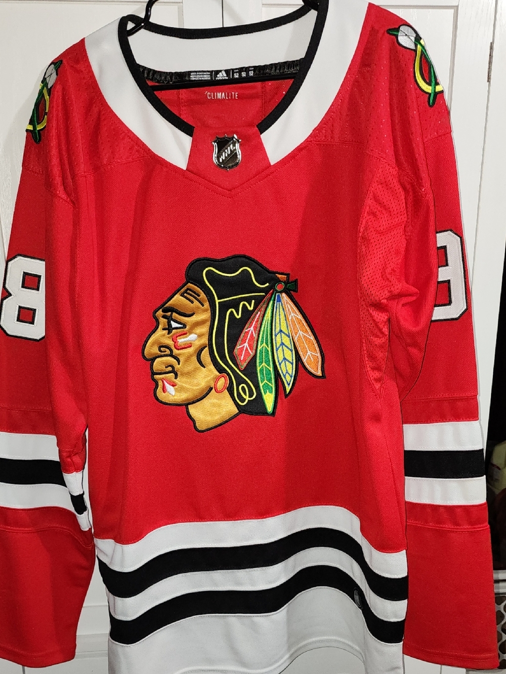C.Bedard adidas Red Black & White Chicago Hockey Jersey